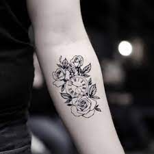 The pocket watch pattern of tattoo usually represents unique situations in one's life. Rose Clock Temporary Fake Tattoo Sticker Set Of 2 Amazon De Beauty