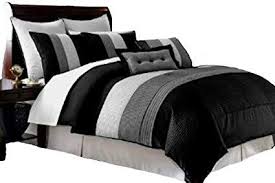 Black And White Bed In A Bag Full 8 Pieces Black White Grey Luxury Stripe Comforter 86 X88 Bed In A Bag Set Full Or Double Size Bedding Luxurybeddingsil Bed Comforters Bed White Duvet Covers