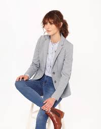 Gerrie Light Grey Multi Fleck Jersey Blazer Joules Us Blazer Outfits For Women Grey Blazer Outfit Gray Outfits Women