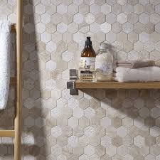Mosaic tile floors are quickly rising in popularity due to the variety of looks available. Verona Vanilla Cream Mixed Finish Marble Hexagon Mosaic 50x50mm S20124 The Cornwall Tile Company