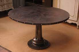 Vintage French Industrial Round Dining Table With Rivets Sold Industrial Round Dining Table Round Dining Table Industrial Style Dining Table