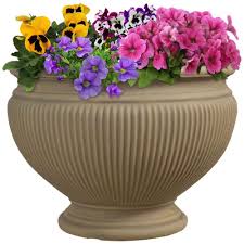 Sunnydaze Decor 16 In Beige Elizabeth Poly Flower Pot Planter Single Dg 905 The Home Depot Flower Pots Outdoor Outdoor Flower Planters Planter Pots