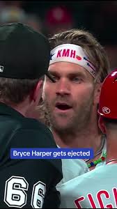 Bryce Harper tossed his bat and helmet after striking out and got ejected.  #bryceharper #mlb #umpire #baseball #phillies
