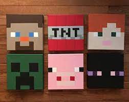 Minecraft Inspired Characters 8x8 Canvas Painting Minecraft Canvas Painting Diy Canvas Art