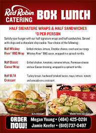 We have researched and identified some of the items you can go for. Special Catering Boxed Lunch Menu Red Robin