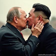 Putin and Kim Jong Un's Brotherly Kiss | Stable Diffusion Online