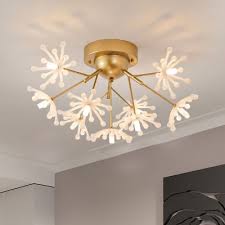 By globe electric (11) stella 12 in. Fireflies Semi Flush Ceiling Light Modern Metal 9 Bulbs Black Gold Flush Mounted Lamp For Bedroom Takeluckhome Com