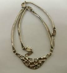 ANNE DICK STERLING SILVER Hammered Abstract Modern NECKLACE 16 Inch