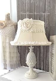 White Table Lamp Shabby Cottage Chic Pineapple Lighting Up Cycled With Cream Linen Ruffled Shabby Chic Table Lamps Shabby Chic Lamp Shades Shabby Chic Lighting
