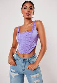 Purple black embossed basque/ corset 80's fancy dress goth burlesque suspenders. Lilac Satin Corset Top Missguided