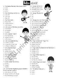 Sep 14, 2021 · ready to challenge your brain with this ultimate beatles trivia list? The Beatles Quiz Esl Worksheet By Clau87