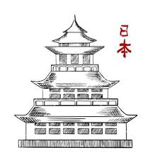 Japanese Old Pagoda Tower Sketch Vector Image On Vectorstock Dessin Batiment Temple Chinois Construction Patio