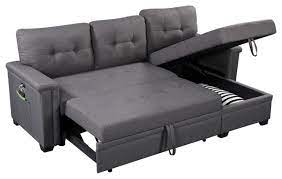 Abbyson hamilton storage sofa bed and reversible sectional. Ashlyn Sleeper Sofa With Usb Charger Pocket And Reversible Storage Chaise Transitional Sleeper Sofas By Homesquare Houzz