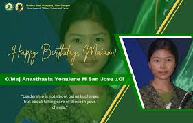 Happy Birthday, C/Maj Anasthasia Yonalene San Jose 1Cl! Today, we honor you  and the exceptional work you do in our Civil Military Operations. Your  commitment and leadership have made a significant impact