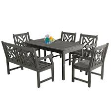 The colour black is very versatile, and most of these dining sets go with nearly any existing decor. Vifah Manufacturing Company Renaissance Outdoor 6 Piece Hand Scraped Wood Patio Dining Set With 4 Foot Bench V1297set19 Bellacor