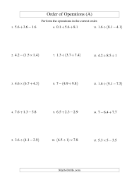 Decimals Order Of Operations Two Steps A Order Of Operations Decimals Simplifying Radical Expressions