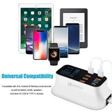Quick Charge 3 0 Smart Travel Charger 7 Port Usb Type C Led Display Charging For Iphone Ipad Samsung Huawei Xiaomi Ac Adapte Phone Charging Charger Station Usb