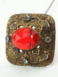 Antique Hat Pin Red Hat Pin Czech Glass Hat Pin Gablonz Hat Pin Hatpin Art Nouveau Hat Pin Steampunkhat Antique Hats Hat Pins Red Hats