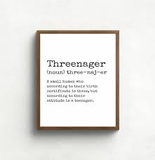 Threenager Definition Print Parenting Print Gift For Etsy Parent Gifts Valentine Gifts Definition Prints
