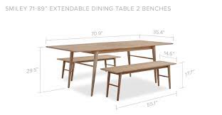 A dining table with benches provides for versatile seating since you can remove the furniture to another room and increase the seating space. Smiley 71 89 Extendable Dining Table 2 Benches Ash Kardiel