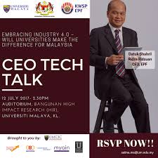 Ada sesiapa yang boleh sahkan khabar bahawa shahril ridza membuat kenyataan media menaikkan had umur pengeluaran tanpa berbincang dengan keseluruhan lembaga pengarah kwsp? Universiti Malaya Greetings From Um Centre For Innovation Commercialisation Umcic Dear Campus Community All Of You Are Invited To Attend Ceo Techtalk Topic Embracing Industry 4 0 Will Universities Make