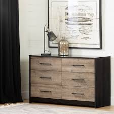 Contemporary Weathered Oak And Brown 6 Drawer Dresser Sauder Bedroom Furniture Dresser Storage Modern Dresser