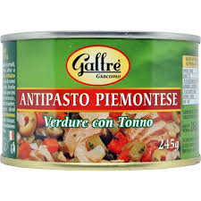 Tipico antipasto piemontese a base di ortaggi, pregiato tonno al naturale a trancio, uniti dalla tipica salsa prodotta ancora oggi con la ricetta segreta dell'azienda a base di pomodoro italiano, verdure. Galfre Antipasto Piemontese Verdure Miste Con Tonno In Scatola Gr 245