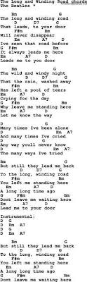 The Long And Winding Road That Leads To Your Door Song Lyrics With Guitar Chords For The Long And Winding Road Guitar Chords Guitar Chords For Songs Song Lyrics And Chords