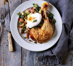 Confit Chicken Legs With Potato Hash Poached Egg Bbc Good Food Recipes Confit Recipes Chicken Confit