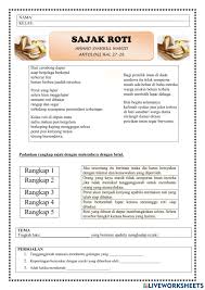 Bersama dia hatiku damai walau dalam lembah kekelaman bersama dia hatiku tenang walau hidup penuh tantangan. Sajak Roti Worksheet