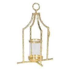 Large gold hurricane style candle holder. Gold Bamboo Hurricane Candle Holder