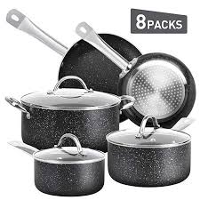 Duke S Home Granite Stone Derived 8 Pcs Nonstick Cookware Set Ceramic Coating Pans And Pots Set 8 9 5fryi Ceramic Cookware Set Cookware Set Ceramic Cookware