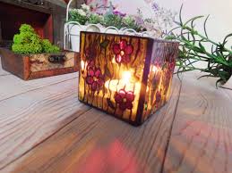 This stained glass candle holder is constructed with a beautiful blue and purple streaked glass. Hand Painted Stained Glass Candlestick Stained Glass Candle Tiffany Style Unique Candlestick Candle Holder Bowl Tea Light 66721 In Online Supermarket Sol