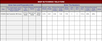 Beef Butchering Yield Form Chefs Resources