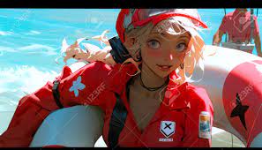 Anime Cartoon Girl Life Guard Stock Photo, Picture and Royalty Free Image.  Image 202944441.