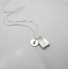 Tiny Lock Necklace With Initial Disc Sterling Silver Etsy Lock Necklace Initial Necklace Sterling Silver Heart Bracelet