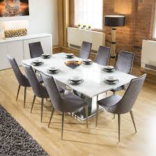 Huge 8 Seater Dining Set 2 2 White Glass Top Table 8 Grey Velvet Chair 8 Seater Dining Table Glass Top Dining Table Modern Dining Table