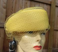 Vintage 1960's Gene Doris New York Yellow straw Hat W Net Veil