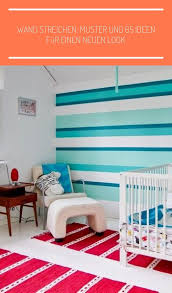 Streifen In Blautonen Im Babyzimmer In 2020 Babyzimmer Wandgestaltung Babyzimmer Kinderzimmer Streichen