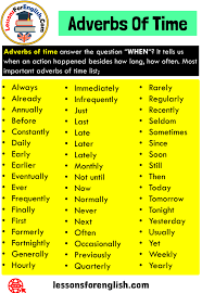 The position of adverbs in the sentence depends on what type of adverb it is. Adverbs Of Time Definition And 51 Example Words Lessons For English