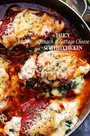 Saucy Spinach And Cottage Cheese Stuffed Chicken Easy Delicious Yet Healthy Stu Cottage Cheese Recipes Healthy Cheese Recipes Dinner Cottage Cheese Recipes