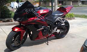 Motorcyclist in black helmet and red plaid shirt rides his burgundy chrome shiny motorcycle down the road. Matte Black W Red Fairing Injection For 2007 2008 Honda Cbr 600 Rr 600rr Ebay Honda Cbr Honda Cbr 600 Honda