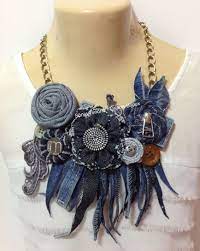 Diy Necklaces Denim Jewelry Fiber Art Jewelry Textile Jewelry