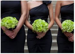 Black And Lime Green Wedding Dresses Green And Black Wedding Green Bouquets Black Bridesmaid One Shoulder Dresses Spring Wedding Bouquets Lime Green Weddings Green Themed Wedding
