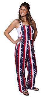 Red White Blue Striped Adult Game Bib Overalls