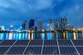 Solar Panel With City Night Light Background Stock Photo Picture And Royalty Free Image Image 83628418