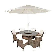 Savannah Rattan Round Glass Dining Table And 6 Seat Chair Set Cushions Umbrella Parasol Dust Rattan Garden Furniture Terrace Furniture Garden Furniture
