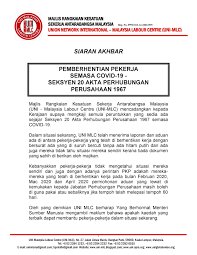 Akta perhubungan perusahaan 1967 adalah akta yang digunakan di seluruh malaysia. Uni Malaysia Labour Centre Siaran Akhbar Pemberhentian Pekerja Semasa Covid 19 Seksyen 20 Akta Perhubungan Perusahaan 1967