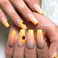 Repost Ombre Effect With 3d Sunflowers On Long Tapered Square Nails Nail Design B Nail Art Designs Images Tapered Square Nails Nail Art Designs