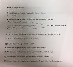 Solved Information Standard Reduction Potential Tables A